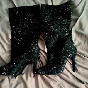 Rhinestone black heeled boots
